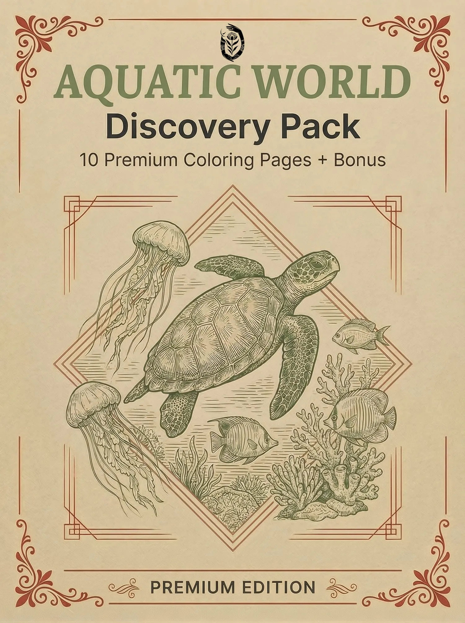Aquatic World adult coloring book pack cover